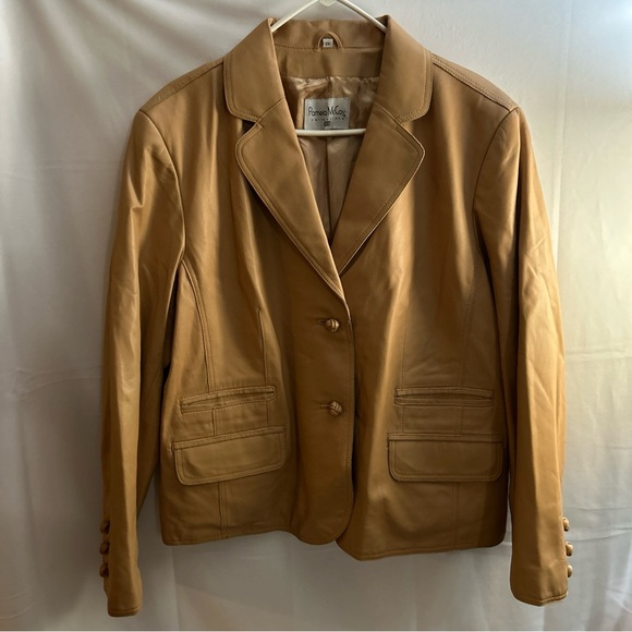 Vintage Pamela McCoy Collections tan 2 Button Genuine Leather 2X Women’s Jacket - Picture 2 of 6